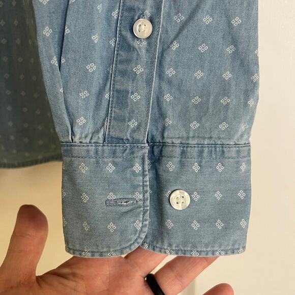 Perry Ellis Mens Chambray Diamond Design Long Sleeve Button Down Shirt- Size L - Picture 3 of 10